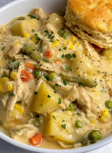 Delicious Crock Pot Chicken Pot Pie with vegetables and flaky crust