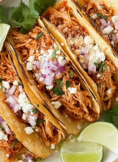 Delicious crockpot chicken tacos with shredded chicken and fresh toppings