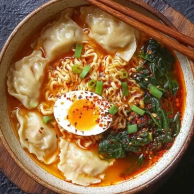 Delicious Dumpling Ramen Bowl with tender dumplings and aromatic broth