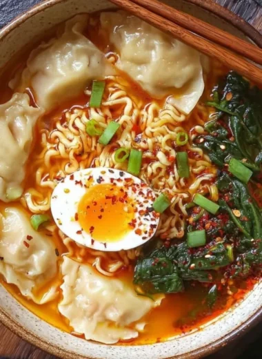 Delicious Dumpling Ramen Bowl with tender dumplings and aromatic broth