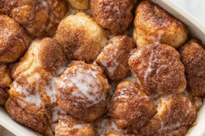 Delicious and easy monkey bread recipe with gooey cinnamon sugar pieces.