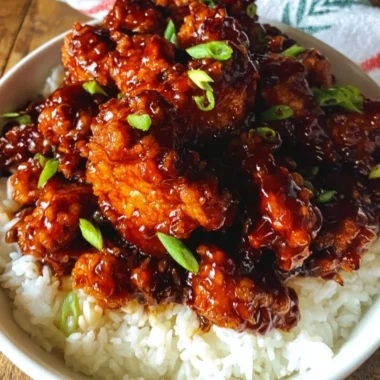 Delicious General Tso's Chicken served in a vibrant dish, showcasing its flavorful sauce.