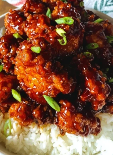Delicious General Tso's Chicken served in a vibrant dish, showcasing its flavorful sauce.