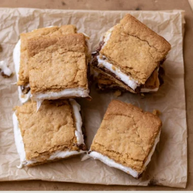 Gooey S'mores Cookie Bars with chocolate and marshmallows