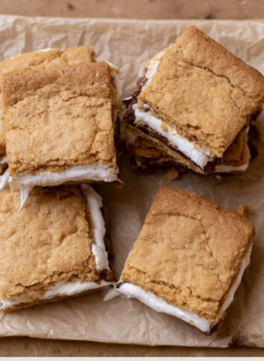 Gooey S'mores Cookie Bars with chocolate and marshmallows