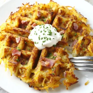 Delicious Hash Brown Waffles made in a waffle maker, perfect for breakfast.