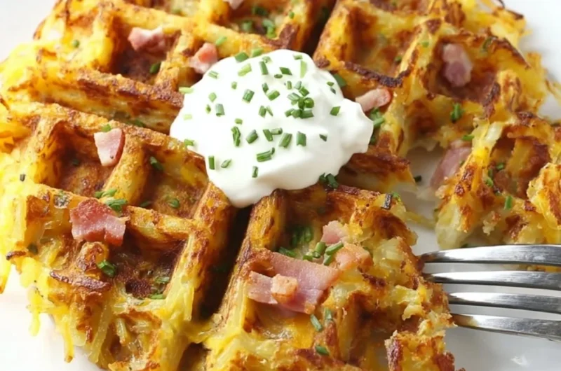 Delicious Hash Brown Waffles made in a waffle maker, perfect for breakfast.