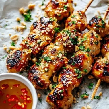 Honey Garlic Chicken Skewers on a grill, glazed with sweet honey and garlic sauce
