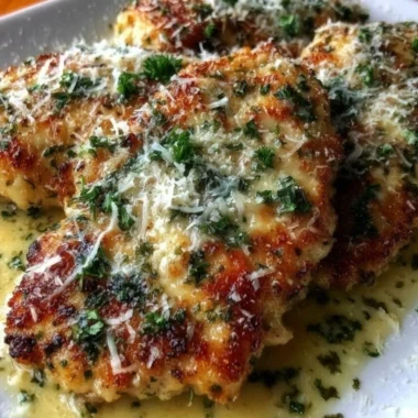 Lemon Chicken Romano dish garnished with fresh herbs and lemon slices