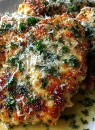 Lemon Chicken Romano dish garnished with fresh herbs and lemon slices