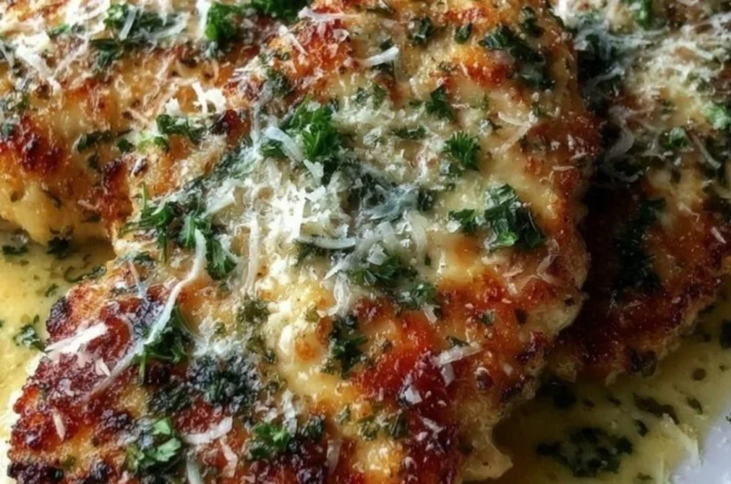 Lemon Chicken Romano dish garnished with fresh herbs and lemon slices