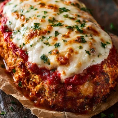 Delicious Parmesan Chicken Meatloaf served with herbs and vegetables