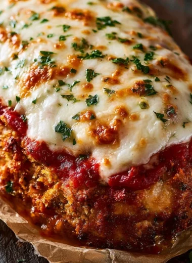 Delicious Parmesan Chicken Meatloaf served with herbs and vegetables