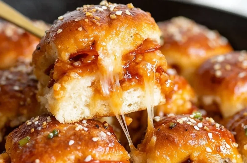Delicious pizza sliders served on a platter with toppings.
