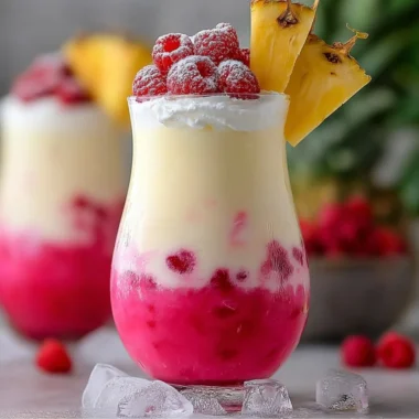 Refreshing Raspberry Colada Twist cocktail with raspberry and coconut.