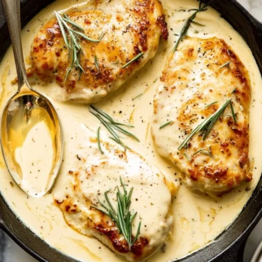 Delicious Rosemary Dijon Chicken served with herbs and vegetables.