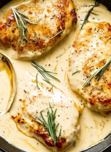 Delicious Rosemary Dijon Chicken served with herbs and vegetables.