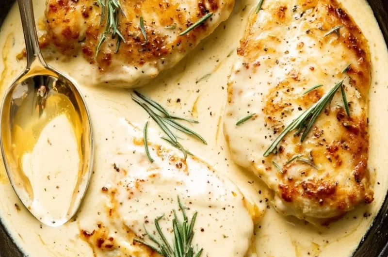 Delicious Rosemary Dijon Chicken served with herbs and vegetables.