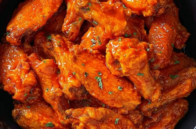 Slow Cooker Buffalo Wings served with dipping sauce on a platter