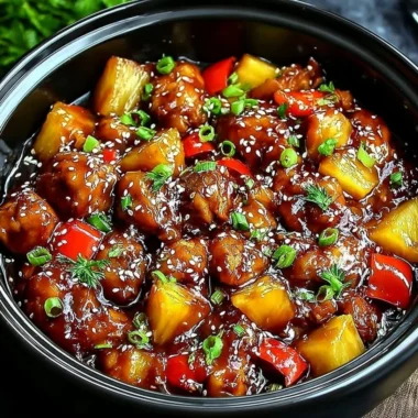 Sweet Hawaiian Crockpot Chicken served with rice and pineapple