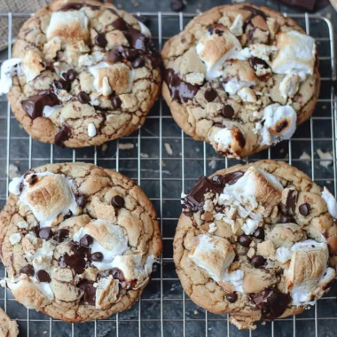 Delicious s'mores cookies with chocolate and marshmallow filling