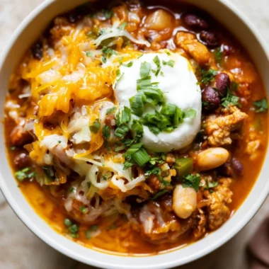 Delicious Turkey Pumpkin Chili in a bowl with toppings