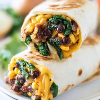 15 Minute Black Bean and Spinach Burritos served on a plate