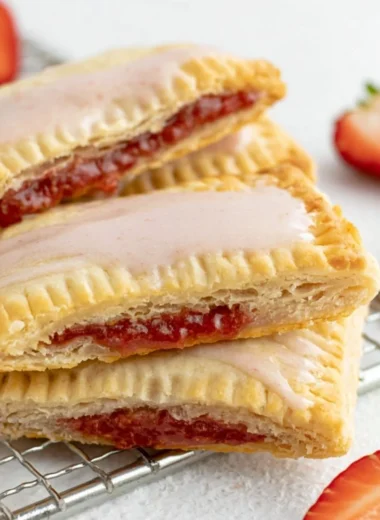 Cozy homemade sourdough pop tarts filled with fruit and topped with icing.