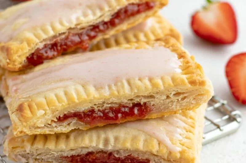 Cozy homemade sourdough pop tarts filled with fruit and topped with icing.
