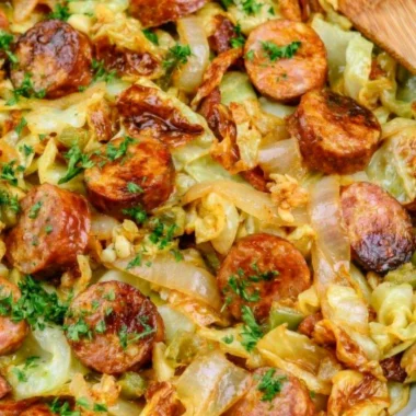 Delicious Keto Fried Sausage Cabbage Recipe served in a bowl