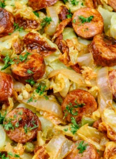 Delicious Keto Fried Sausage Cabbage Recipe served in a bowl