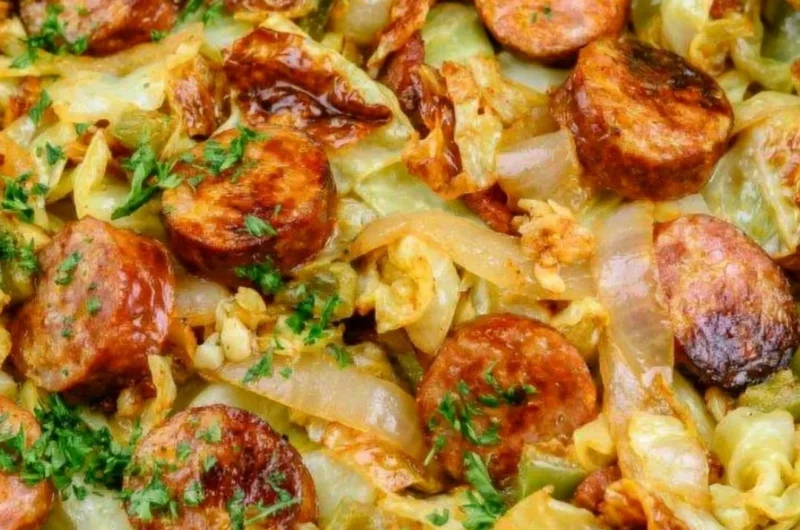 Delicious Keto Fried Sausage Cabbage Recipe served in a bowl