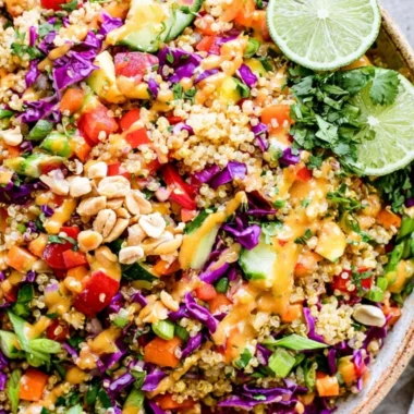 Crunchy Thai Quinoa Salad with colorful veggies and herbs