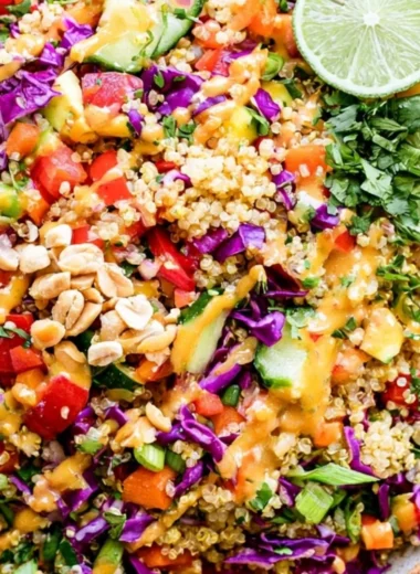 Crunchy Thai Quinoa Salad with colorful veggies and herbs