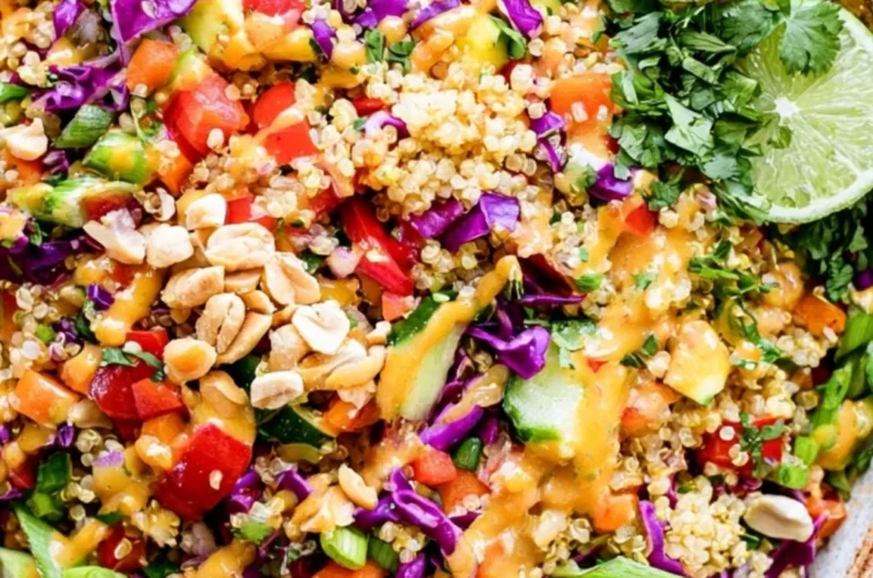 Crunchy Thai Quinoa Salad with colorful veggies and herbs