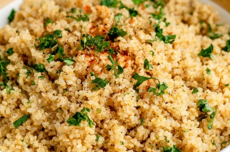 Delicious Garlic Butter Quinoa served in a bowl with herbs