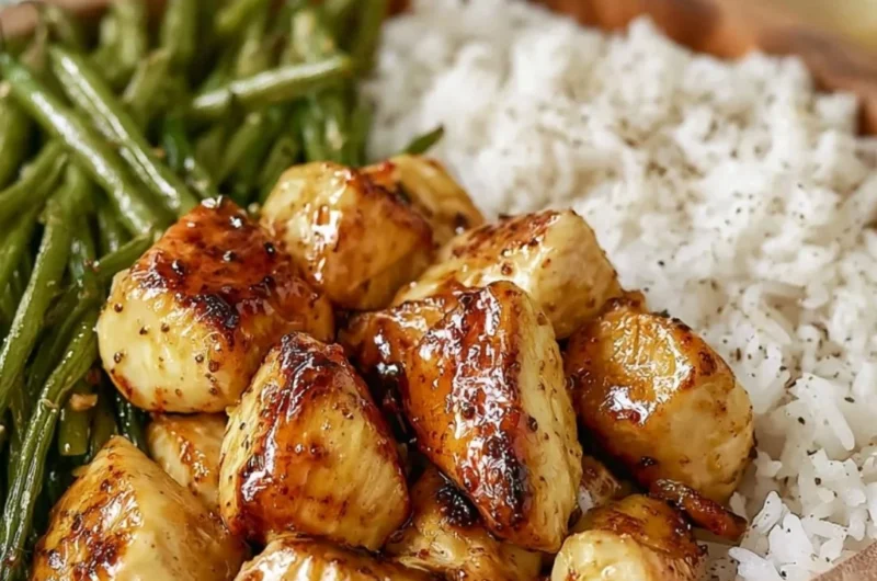 Delicious honey mustard chicken bowl with vegetables and grains
