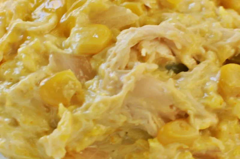 Delicious slow cooker cheesy chicken and rice dish ready to serve
