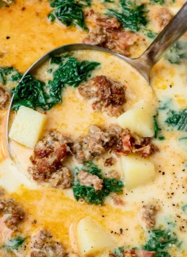Delicious Zuppa Toscana soup served in a bowl, reminiscent of Olive Garden style.
