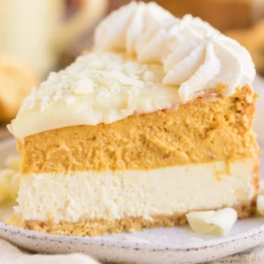 Cozy eggnog pumpkin cheesecake served on a festive table