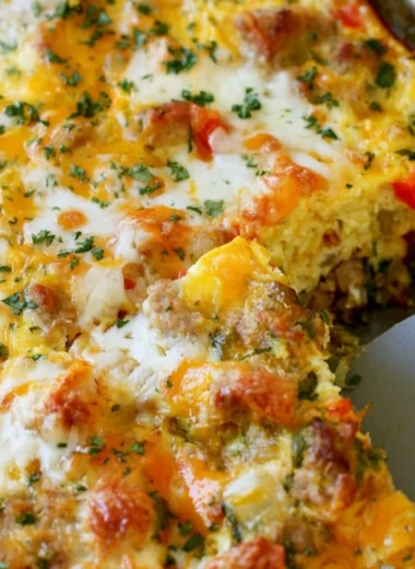 Delicious healthy turkey sausage and egg breakfast plate