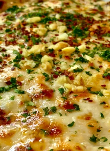 Delicious baked garlic bread dip served in a bowl, perfect for appetizers