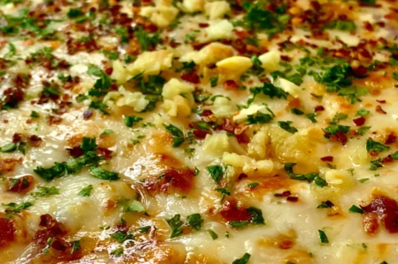 Delicious baked garlic bread dip served in a bowl, perfect for appetizers
