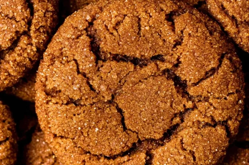 Freshly baked chewy gingersnap cookies on a cooling rack.