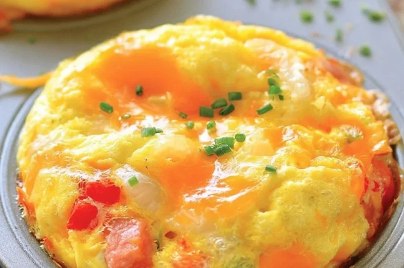 Denver Omelet Muffins baked to perfection with peppers, onions, and cheese