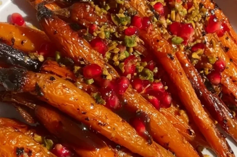 Honey-balsamic roasted carrots served in a bowl.
