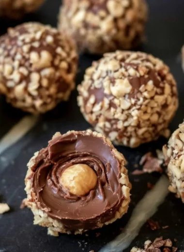 No bake chocolate hazelnut truffles on a decorative plate