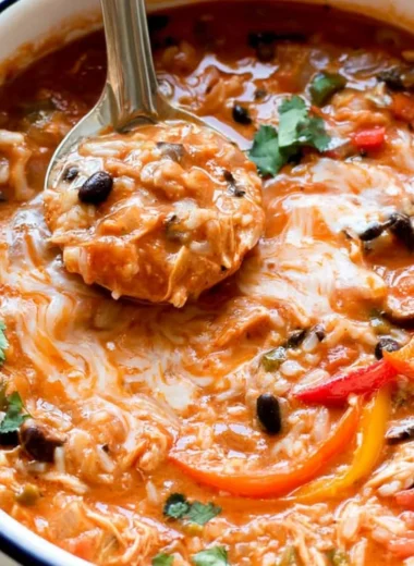 One pot Pepper Jack Chicken Fajita Soup filled with veggies and spices.