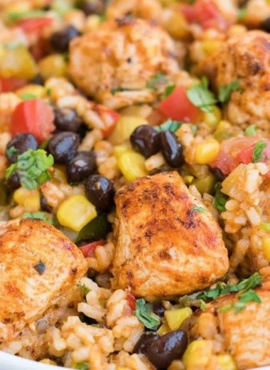 Delicious Southwest Chicken Rice Bowl with colorful vegetables and spices